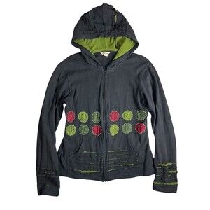 Yak n Yeti Full Zip Fleece Hoodie Jacket  Size M  Black  Lagenlook  Artsy  Edgy